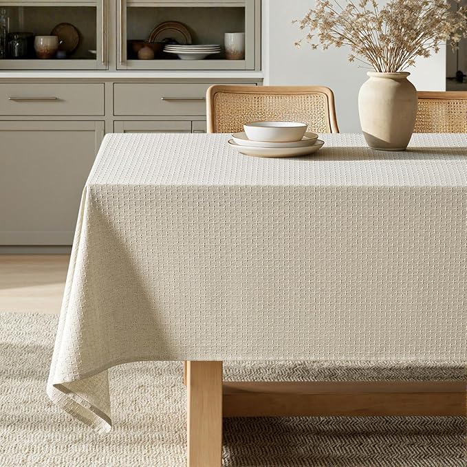 MIULEE Natural Linen Cottton Table Cloth Rectangle Tablecloth Waterproof Spillproof Cross-Star Textured Table Cltoth Decorative Farmhouse Style for Dining Party Weddings 60x104 Inch