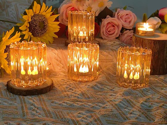 GOLDEAL 6Pcs Gold Glass Votive Candle Holders Tealight Holders Decorative, Tea Candle Holders Bulk,Candlestick for Wedding, Party,Dinner, Home Table Decor.
