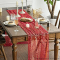 Gold Gauze Table Runner 120 Inch 10FT, 3PCS – Red – 120in