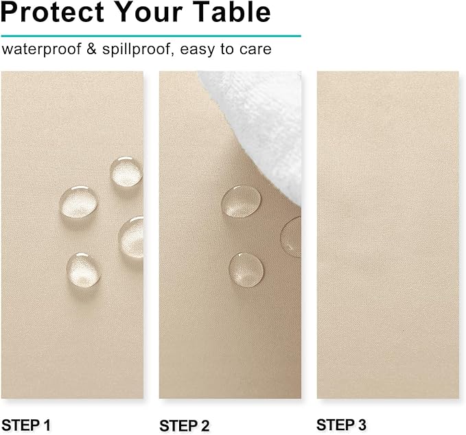 Hiasan Square Tablecloth - Waterproof and Spillproof Washable Fabric Table Cloth for Dining Room Kitchen, Beige, 60 x 60 Inch