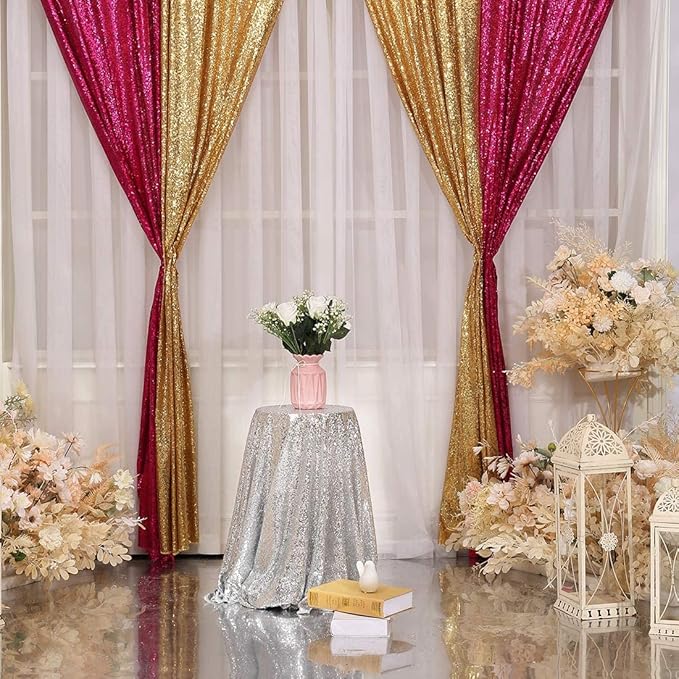 Backdrop Curtains, 4 Pieces Gold 3mm Sequin, 3 x 8 ft Seamless