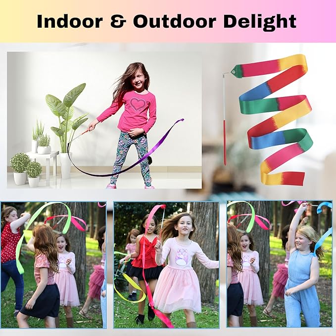 Ribbon Dance Wands 20 Pack, Party Favors for Kids Goodie Bag Stuffers, Rainbow Birhtday Outdoor Party Games (multicolored ribbon with Red grip, 20pcs Set)