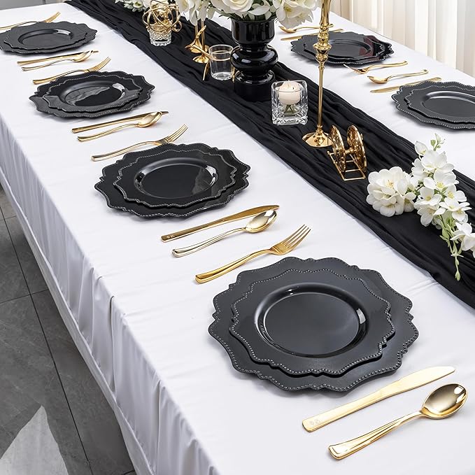Dinner Plates, 9.5 Inch Black Disposable Plastic, Pack of 100