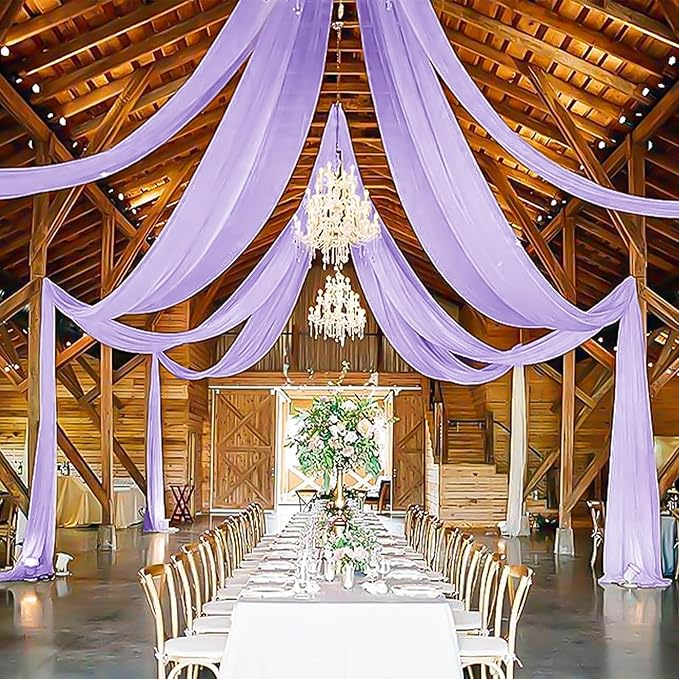 6 Panels Lilac Wedding Ceiling Drapes 5ftx30ft Ceiling Drapes Chiffon Fabric Arch Draping Sheer Curtains Soft Drapery Draping Wedding Ceiling Decorations for Party Ceremony Stage Swag