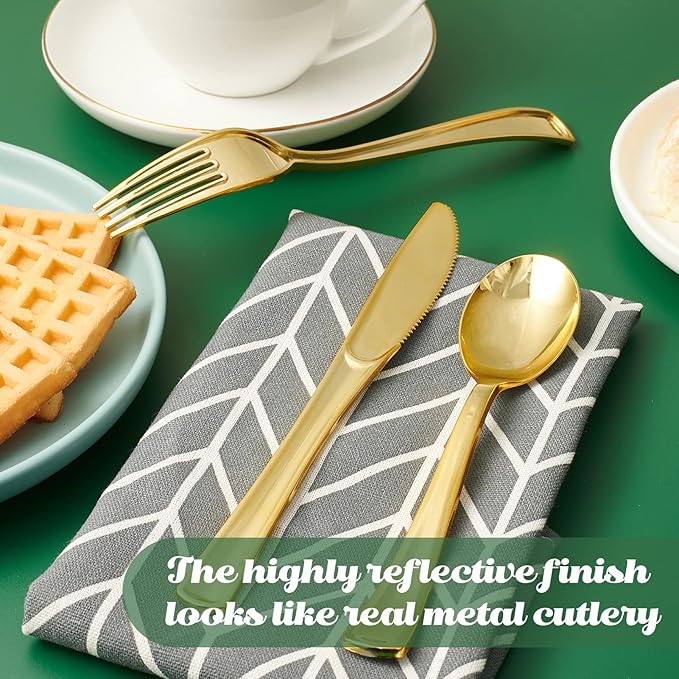 Disposable Plastic Forks, 300 Count Gold Heavy-Duty, 7.4 Inch