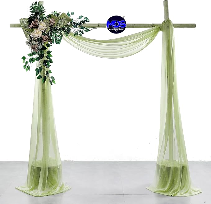 MDS Halloween Chiffon Draping Fabric - 2 Panel, 30" Wide x 30ft Long - Sheer Spooky Arbor & Canopy Drapery for Haunted House Backdrops, Party Ceilings, DIY Costumes & Themed Events - Sage Green