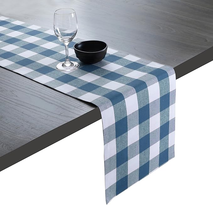 Native Fab Buffalo Checkered Plaid Table Runner, 100% Cotton, 13x108 Inches, Rustic Farmhouse Kitchen and Dining Décor, Ideal for Weddings, Birthdays, Holiday Gatherings, Teal Green