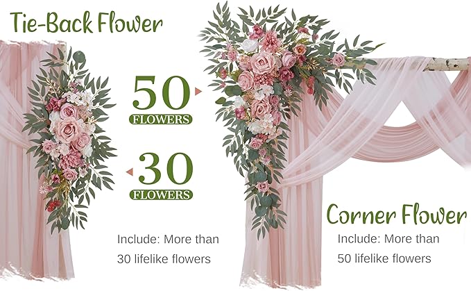 Artificial Flowers Dusty Rose Silk Wedding Arch Kit with Drapes