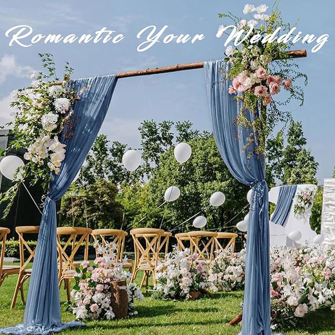 20Ft Length x 28" Width 4 Panels Wedding Arch Draping Fabric Dusty Blue Arch Drapes Chiffon Fabric Sheer Curtains Backdrop for Party Bridal Decorations Wedding Ceremony Ceiling Stage Reception Decor