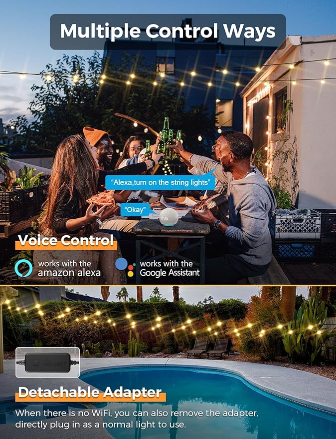 String Lights 150 Ft G40 Globe Dimmable with App and Voice Control