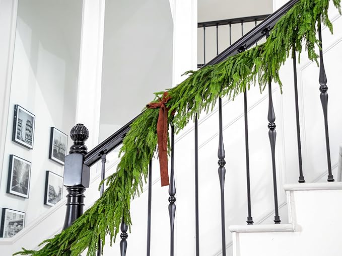 Christmas Garland, 6 Ft Dark Green Norfolk Pine PE Realistic