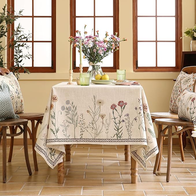 Rectangular Tablecloth 55 x 87 Inch Linen-Polyester Blend Floral