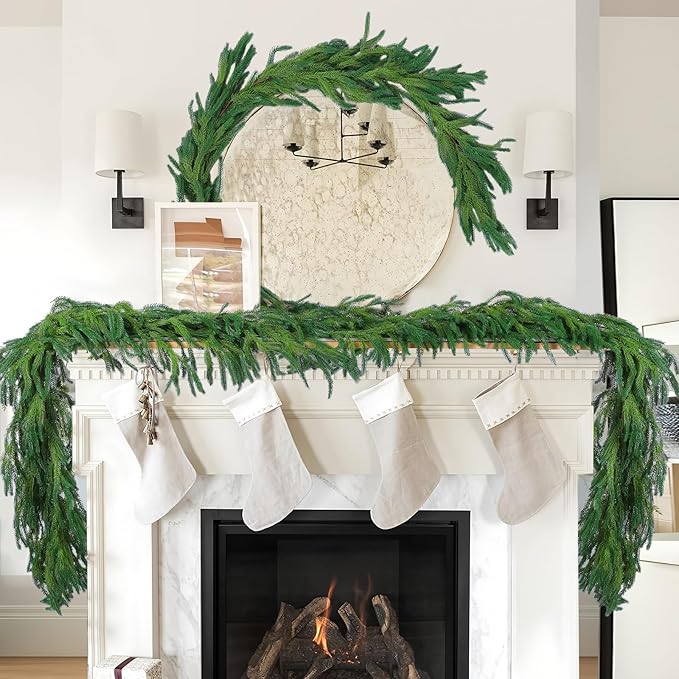 Norfolk Pine Garlands, Set of 4 Green Plastic Greenery, 6 Ft Each