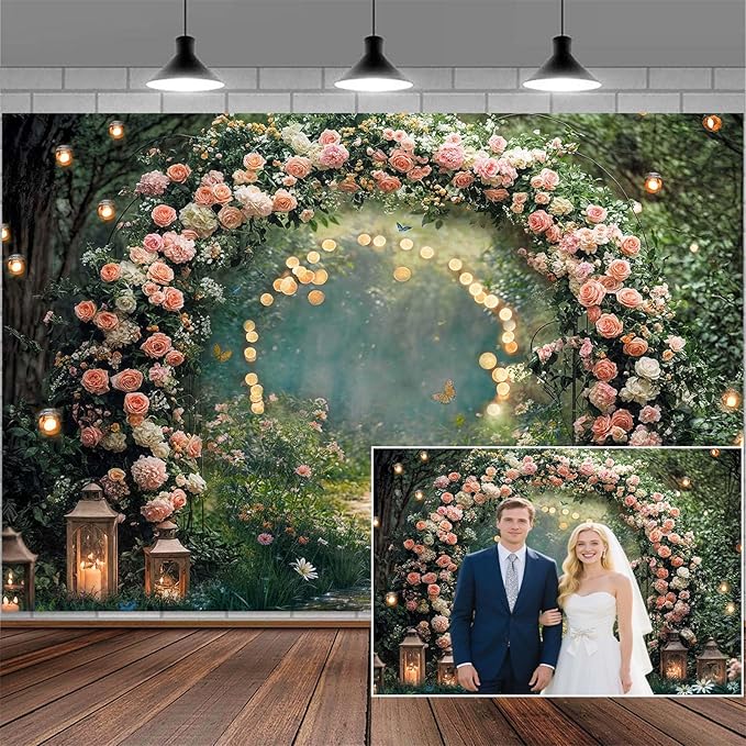 20x10ft Enchanted Forest Wedding Photography Backdrop Wonderland Roses Fairy Tale Backdrop Pink Flower Birthday Newborn Baby Shower Wedding Bridal Party Banner Photo Booth Props Anniversary Background