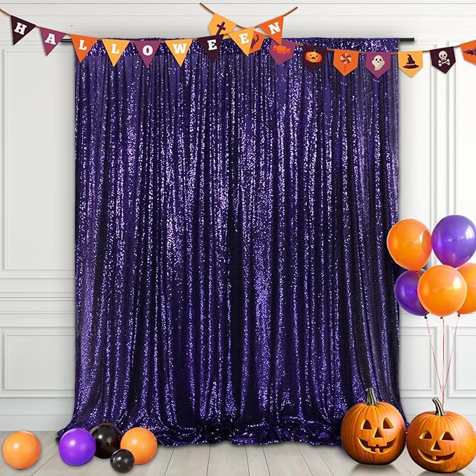 Eternal Beauty Purple Sequin Backdrop, 5x7 Ft Halloween Glitter Background Curtains for Shimmer Photography Party Wedding Birthday Back Drop Decor