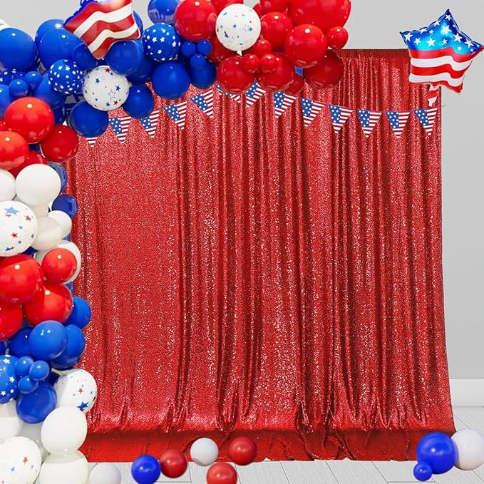 Backdrop Curtain, Dark Red Sequin, 6 x 6 Ft for Weddings