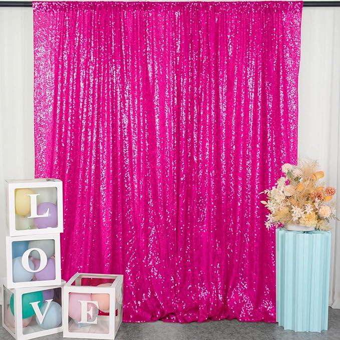 Sequin Backdrop Curtain, 10 x 10 ft, Fuchsia Shimmer Finish