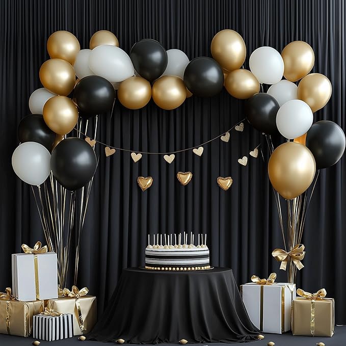 50ftx15ft Wrinkle Free Black Backdrop Curtain, 10 Panels 15FT Height Black Wedding Backdrop Drapes, Silky Polyester Back Drop Cloth for Birthday Photography Background Party Backdrop Draping