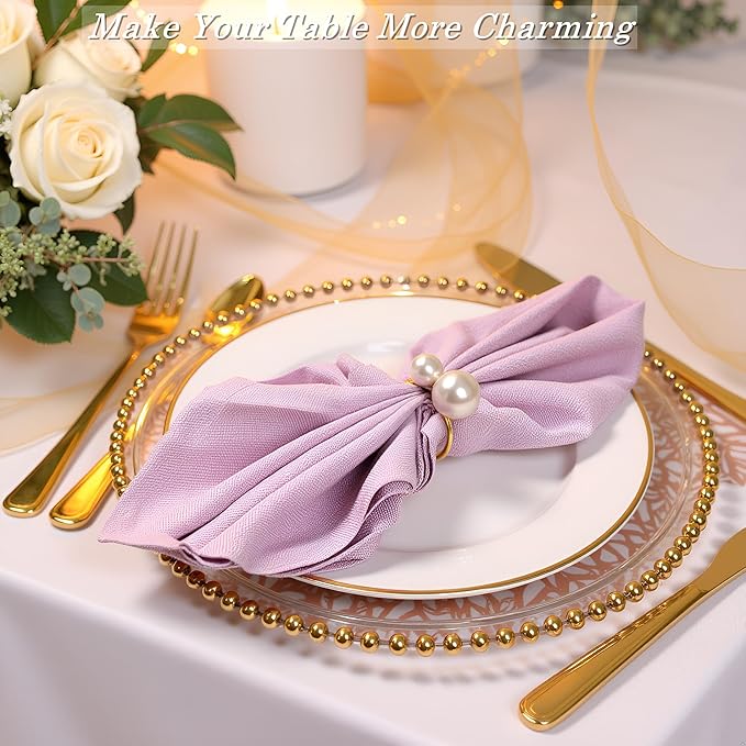 Napkin Rings, 50 Pack, Gold Metal with Pearl Accents