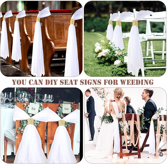 Tulle Pew Bows 24 Pack, Gold 31.5 Inch Wedding Chair Bow Decor