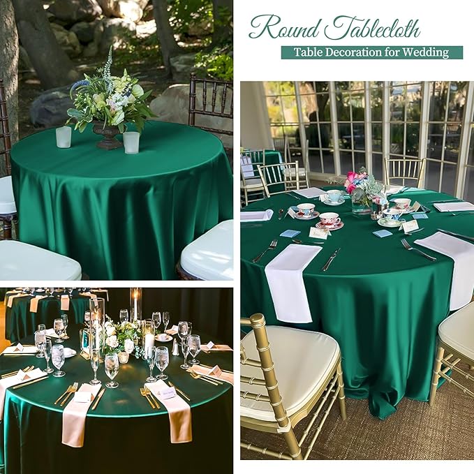 6 Pack 108 Inch Hunter Green Satin Tablecloth - Premium Bright Silky Round Tablecloth Overlay Smooth Fabric Table Cover, Table Decoration for Wedding Party Banquet Events Restaurant Kitchen Dining
