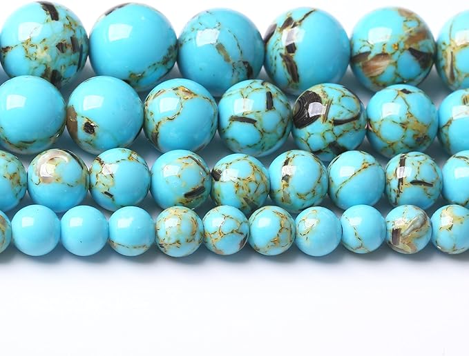 Blue Shell Turquoise Stone Beads Gemstone Round Crystal Energy Jade Beads Stone Beads for Jewelry Making DIY Bracelet Necklace Jewelry Making 1 Strand 15.5inch 4MM