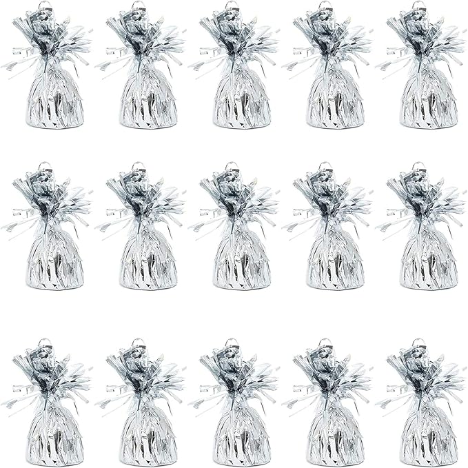 Balloon Weights, 15 Pack Silver Fringed Mylar Balloon Holders with Hook