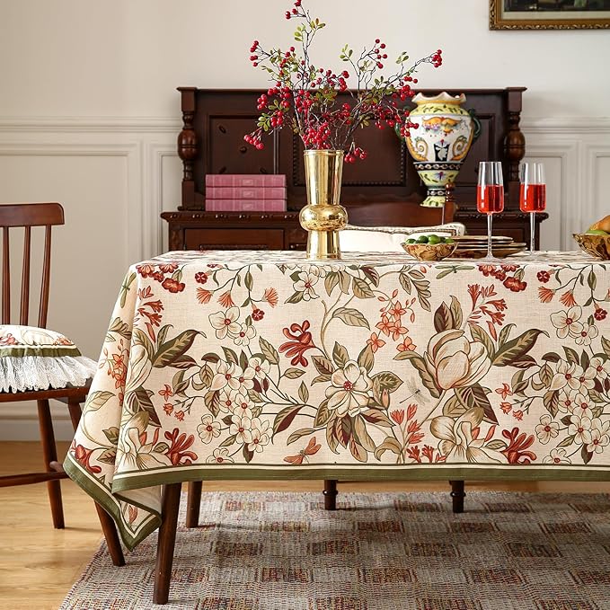 Tablecloth 55x79 Inch Rectangular Linen-Polyester Blend Floral Print