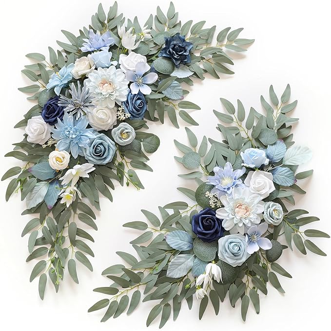 Artificial Flowers Wedding Arch Swags, Blue Silk Floral Kit, Pack of 2
