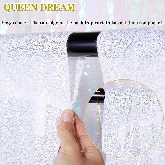 Sparkly Backdrop White Photo Backdground Curtain 3 Pack 2x8ft Sequin Fabric for Birthday Wedding Baby Shower Christmas Party Decorations