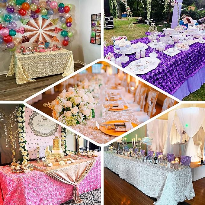 Efavormart 90"x132" Wholesale Rectangle Table Cover RED Grandiose Rosette 3D Satin Tablecloth for Wedding Party Event Decoration
