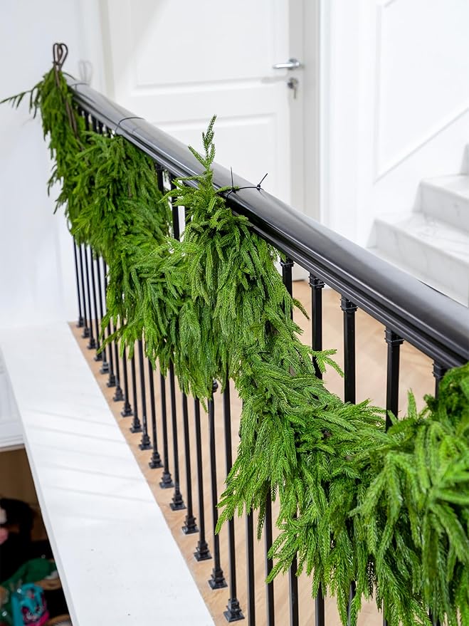 Christmas Garland, 15 Ft Dark Green Norfolk Pine Realistic PE