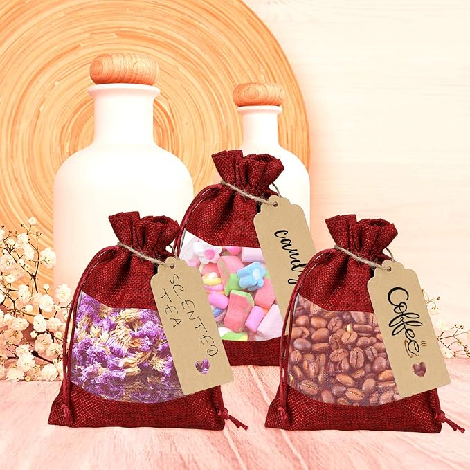 Gift Bags with Drawstring, 50 Count, 5x7 Inch, Red Sheer Organza