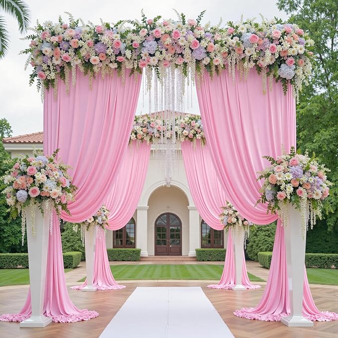40ftx12ft Wrinkle Free Pink Backdrop Curtain, 8 Panels 12FT Height Pink Wedding Backdrop Drapes, Silky Polyester Back Drop Cloth for Birthday Photography Background Party Backdrop Draping