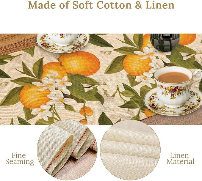 Vintage Orange Table Runner Spring Summer Orange Mandarin Floral Dinner Runner for Farmhouse Party Holiday Home Kitchen Dining Table Decor 13x60