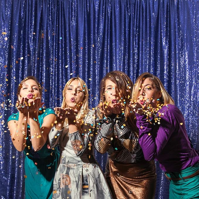 SquarePie Sequin Backdrop Less Transparent Background Sparkly Curtain for Wedding Party 6FT x 6FT Navy Blue