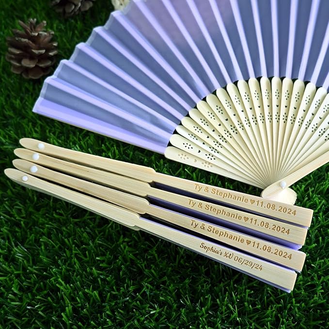 200 Pcs Personalized Purple Wedding Fans for Guests Bulk, Custom Hand Fans Decorative Folding Fans, Wooden Fans Party Favor Birthday Party Supplies Bridal Shower Gifts Baby Shower Favors