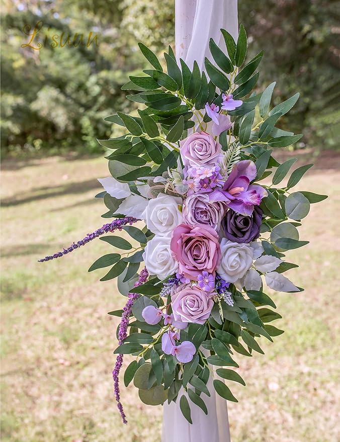 Artificial Silk Flower Swag Set with Purple Dahlia and Rose, 40 Inch