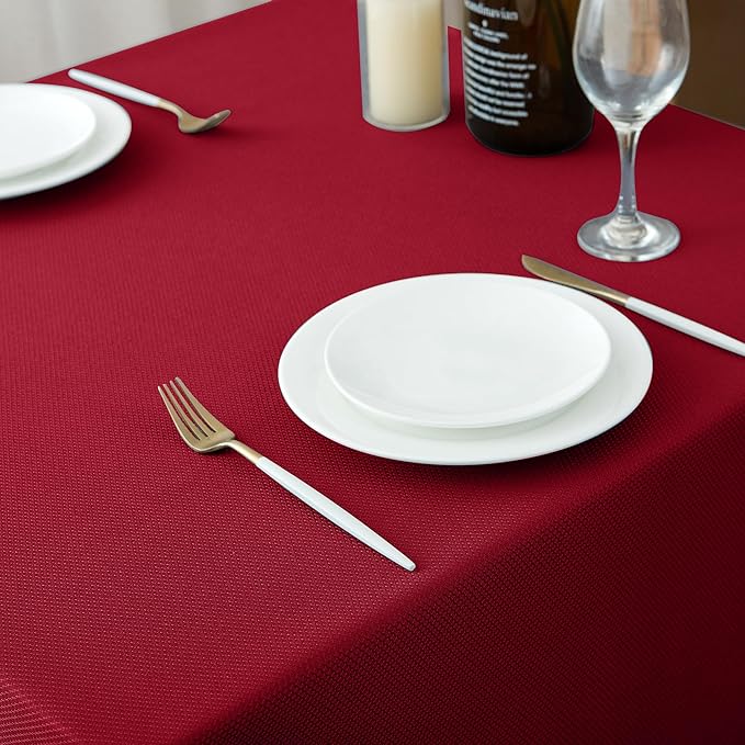 Biscaynebay Textured Fabric Christmas Rectangle Table Cloth 52x70 Inches, Red Water Resistant Spill Proof Tablecloths for Dining, Kitchen, Wedding and Parties, Machine Washable
