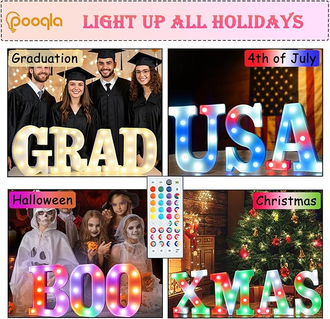 LED Light Up Letter Decorations with Remote, 9 Lighting Modes and 35 Colors