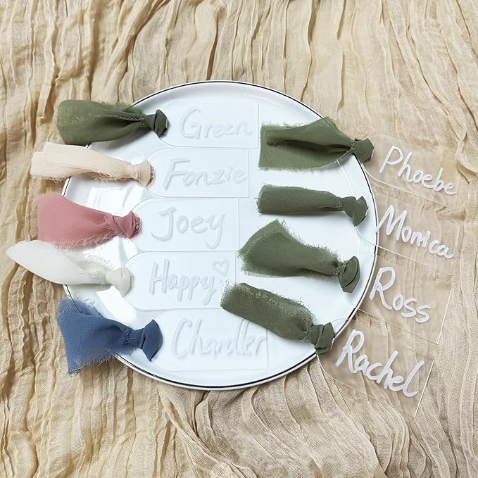 50Pcs Acrylic Place Card for Wedding Frosting Acrylic DIY Table Seating Cards Wedding Supplies with Rose Ribbon