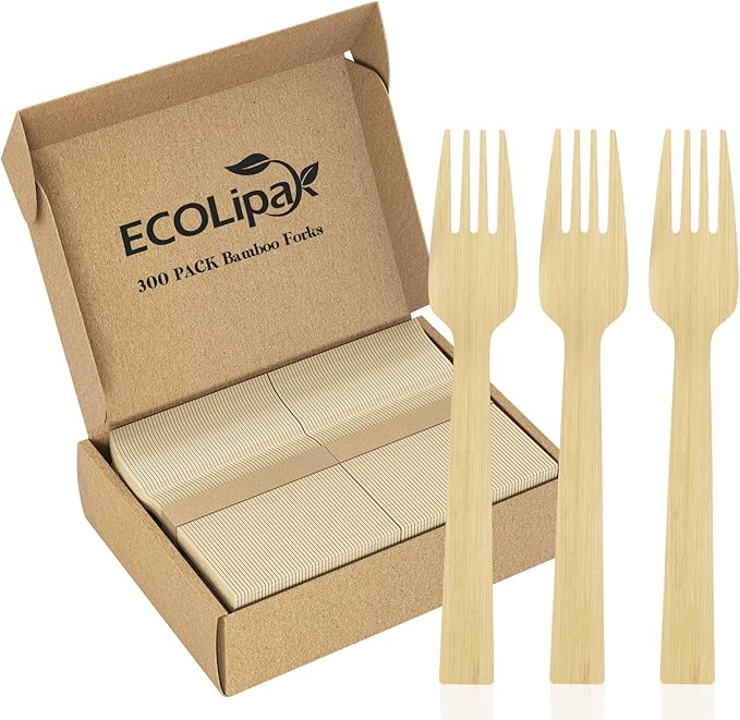 Bamboo Forks, 300 Count Disposable, Brown Minimalist Style