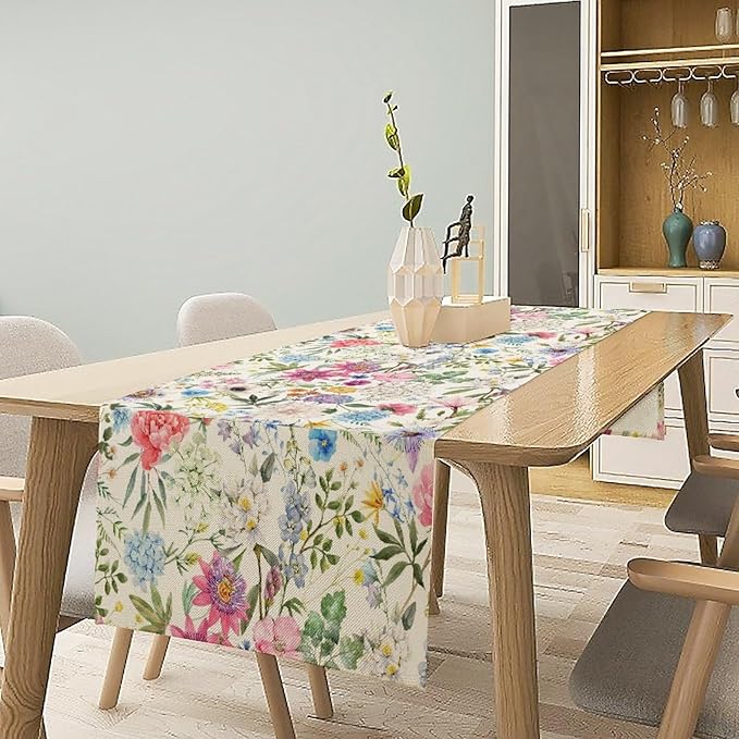 Floral Table Runner Watercolor Peony Rose Flower Kitchen Table Decoration for Indoor and Outdoor Wedding Party 13x70 Inch