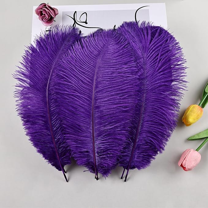 THARAHT Purple Ostrich Feathers 24pcs Natural Bulk 8-10Inch 20cm-25cm for Crafts Wedding Party Centerpieces Halloween and Home Decoration Feather