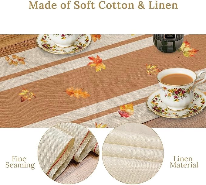 Autumn Table Runner,Thanksgiving Fall Pumpkin Leaves Floral Table Cloth for Kitchen Dining Table Decoration Home Party Decor 13x120 Inch