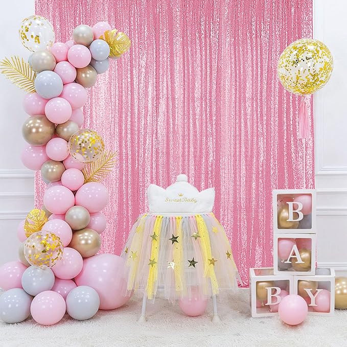 Photo Backdrop in Pink Sequin Mesh, 2 ft x 8 ft, Pack of 4