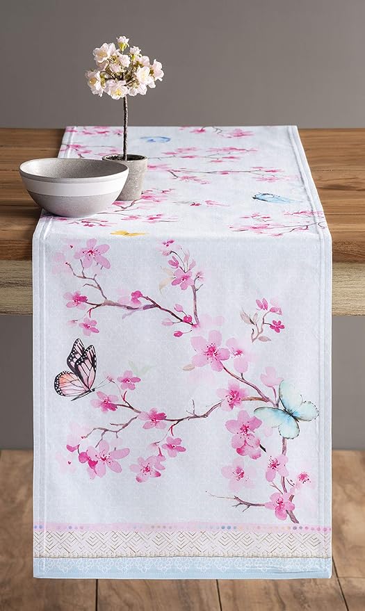 Maison d' Hermine Table Runner 100% Cotton Double Layer Table Runners 108 inches Long Decorative for Home Kitchen Dining Party Wedding Bridal Shower Spring Summer (Blossoms in Spring, 14.50" x 108")