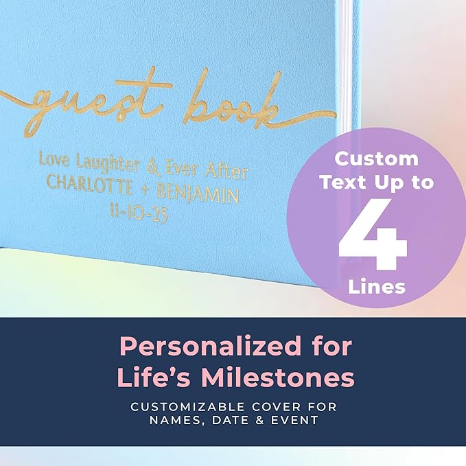 Guestbook with 110 Lined Pages, Vegan Leather Cover and Satin Ribbon