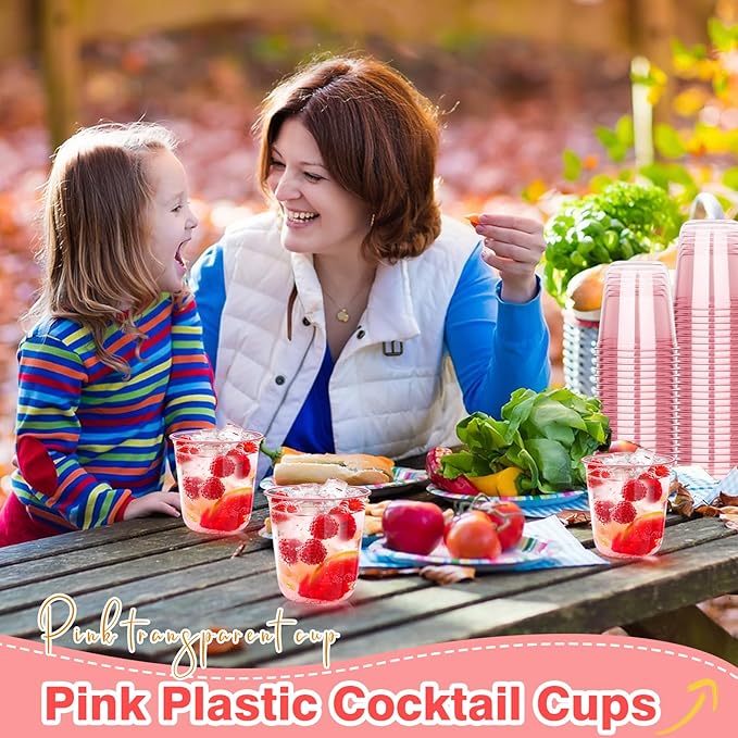 Cups 100 Count 12 oz Pink Disposable Plastic Wine Glasses
