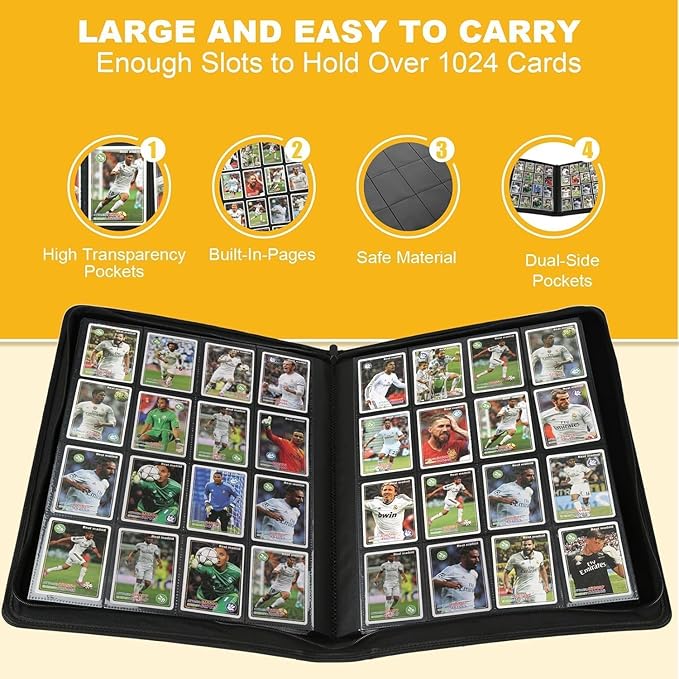 Premium Ringless Trading Card Binder - 1024 Capacity, 16 Side-Loading Pockets per Page, Archival Quality Protection & Anti-Slip Spine for TCG, MTG, Sports Cards (Blue)